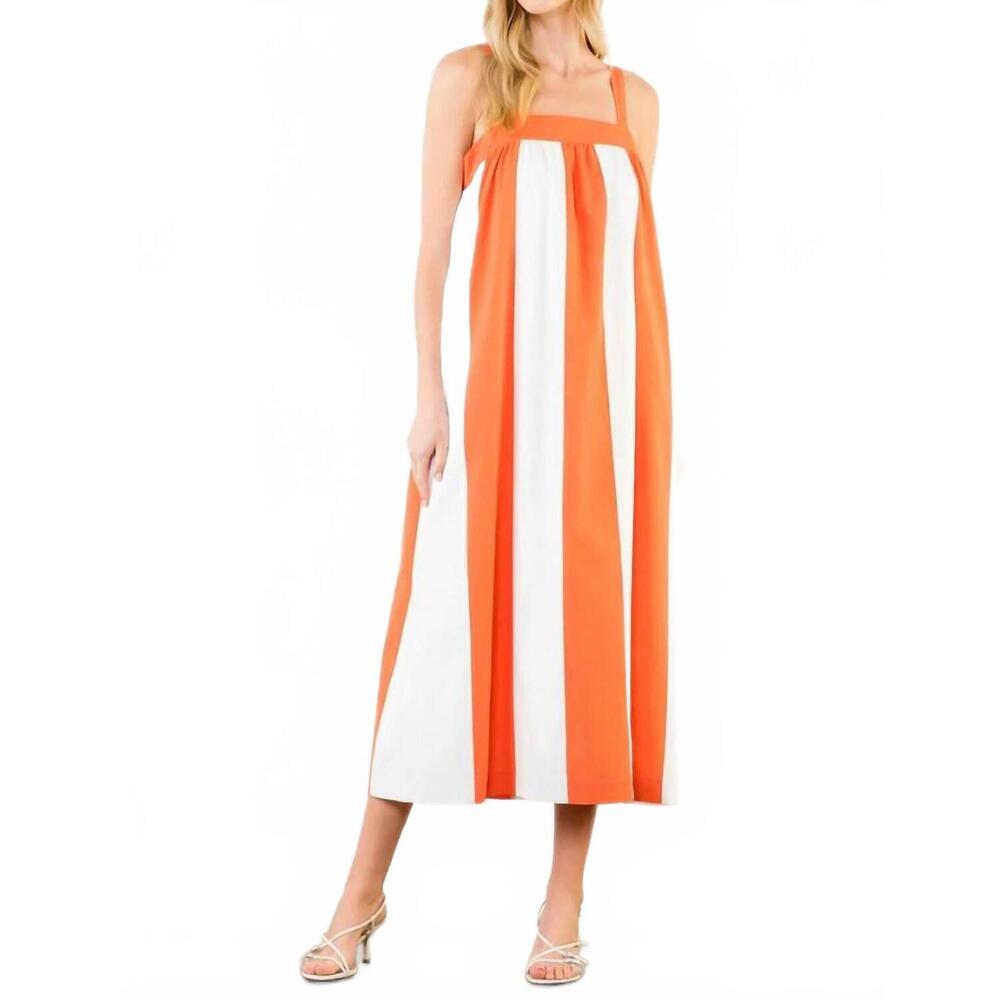 NEW THML maya midi dress in red orange stipe - Picture 1 of 5